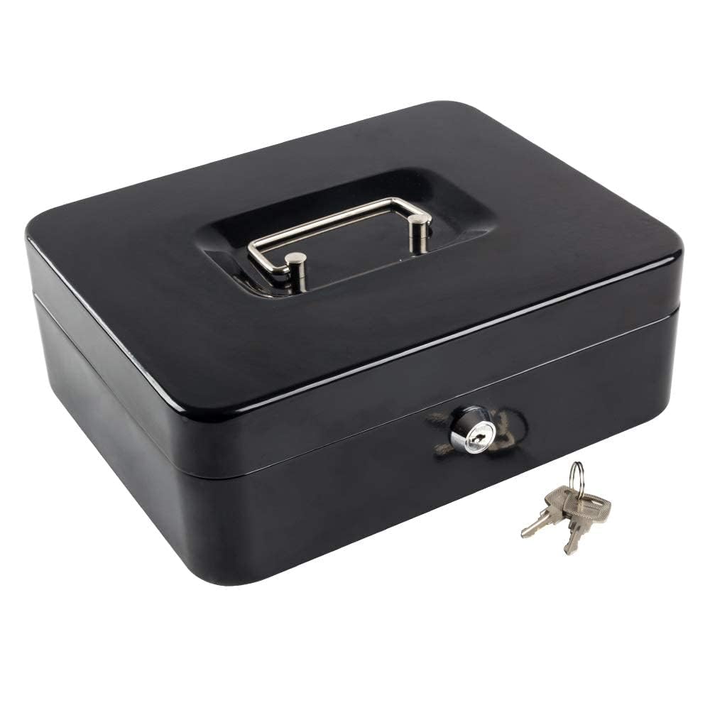MATSON Metal Cash Box with Key Lock,Metal Small Money Organizer, Removable Money Tray, Lockable Cover (Black - 12 inch, Pack of 1) (B0CR886WRV) Amazon Price History, Amazon Price Tracker