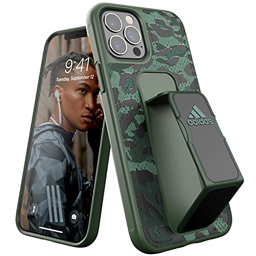         adidas Funda diseñada para iPhone 12, iPhone 12 Pro, 6,1 Pulgadas, Correa de Mano, Fundas a Prueba de caídas, Bordes elevados, Funda Deportiva de Leopardo, Verde y Beige       
