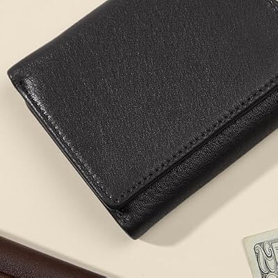 Leatherology Black Onyx Mens Leather Trifold Wallet with Removable Card Holder Full-Grain Leather, Double Bill Compartment & 9 Card Slots