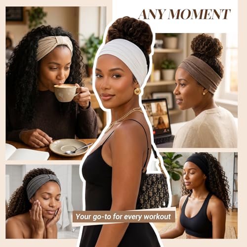 Image of Awumbuk Wide Headbands for Women Knotted No Slip Head Bands Soft Turban Headband Hair Accessories Boho African Solid Color Head Wraps for Women Yoga Workout (Dark brown)