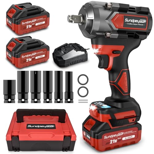 SundpeyPRO Cordless Impact Wrench 750Ft-lbs - 1000N·m Power Impact Gun 1/2 Inch - 21V 2600RPM...