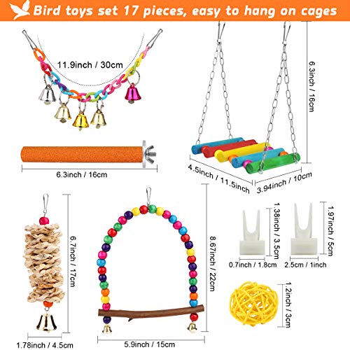 BYZESTY Vogelspeelgoed, set van 17 houten vogels, speelgoed met landingsplaats, vogelkooi, accessoires voor parkieten… - Afbeelding 5