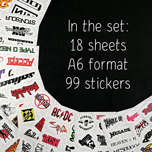 BulbaCraft 100Pcs Classic Rock Stickers, Rock and Roll Stickers, Rockabilly Band Decals, Classic Rockabilly Gifts, Waterproof Decals, Guitar Emblems, Music Emblems, Gifts for Women & Men