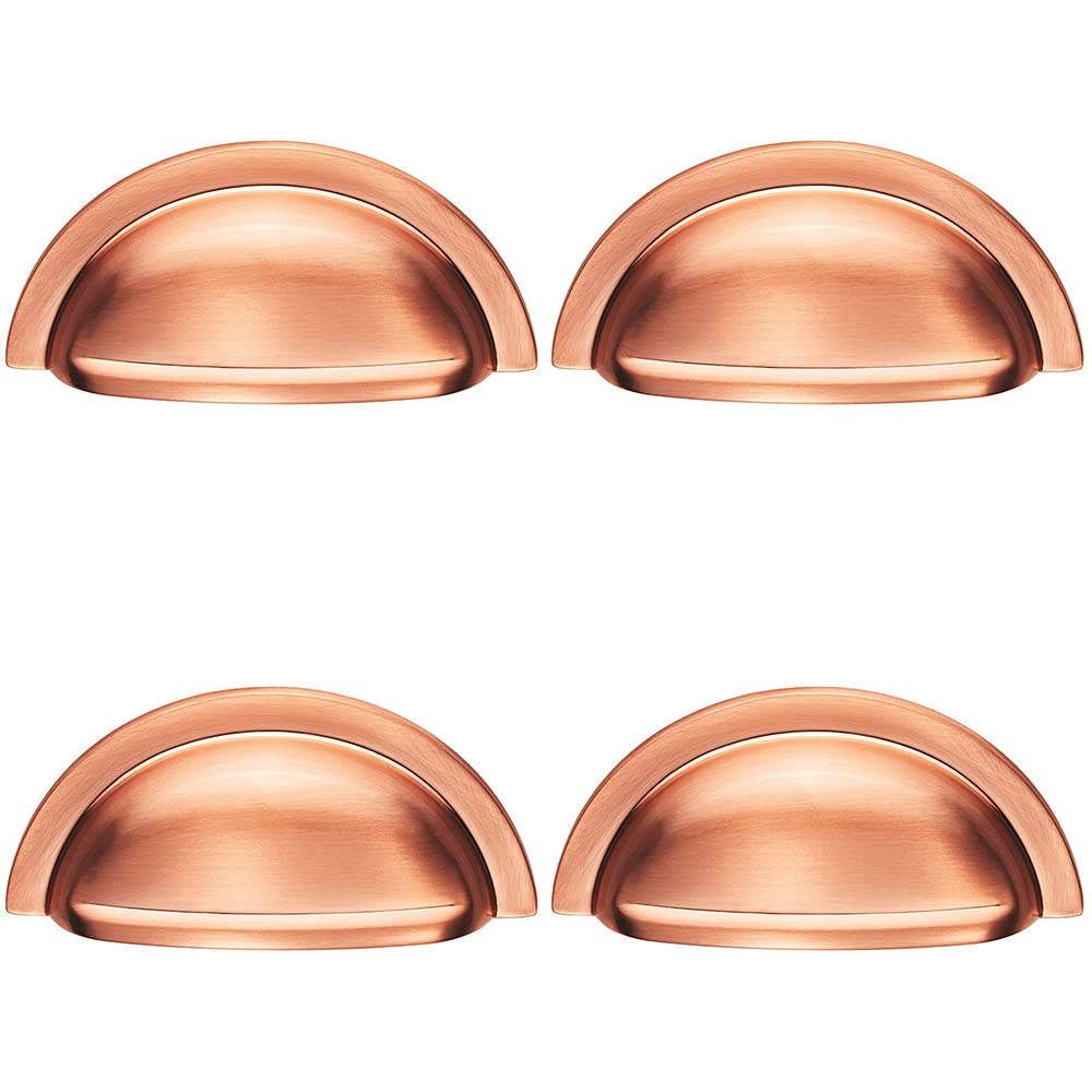 Loops 4X Cabinet Cup Pull Handle 91 X 45Mm 76Mm Fixing Centres Satin Copper