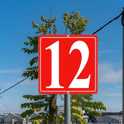 Image of Premium Aluminum Number Signs 12, Metal 12 inch X 12 inch Red Numbered Signs Outdoor for Parking Lots, Floor, Dock, Court, Aisle, Field, High Visibility, No Fade, Weather-resistant