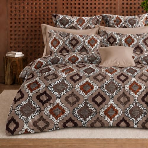 Image of DECOR2ADMIRE 300 TC Super King Size Glace Cotton Printed Bedsheet with 2 Pillow Covers - 108 inch x 108 inch (275cm x 275cm) - Available in Multiple Elegant Designs (Royal Heritage Pattern)