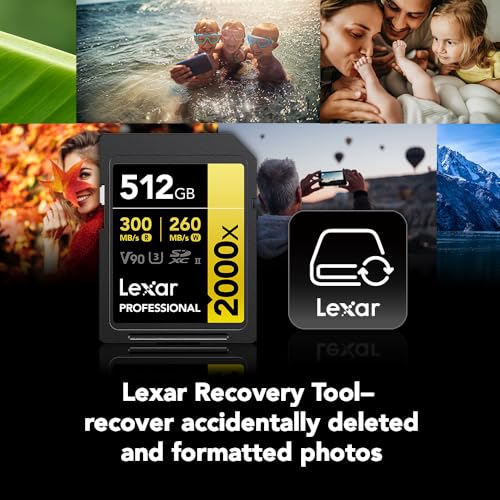 Image of Lexar 512GB Professional 2000x SDXC Memory Card, UHS-II, C10, U3, V90, Full-HD & 8K Video, Up to 300MB /s Read, for DSLR, Cinema-Quality Video Cameras (LSD2000512G-RNNNU)