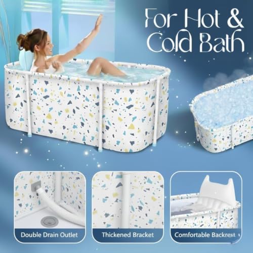 Image of Foldable Adult Bath Tub for Home Spa | Large Portable Bathtub with Backrest & Handle | Insulated Folding Tub for Hot & Cold Soak, Ice Bath, Bubble Bath & Relaxing Spa (Life Style)