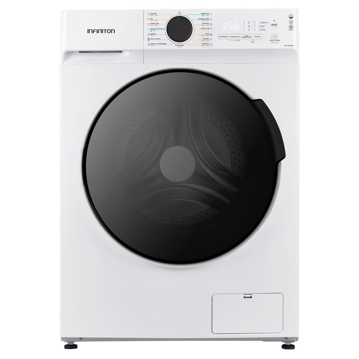 LAVADORA-SECADORA INFINITON WSD-A685B (Lava 8 KG/Seca 6 KG, Carga Frontal, INVERTER, Centrifugado max 1400 rpm, 14 Programas, Display LEd, Independiente)