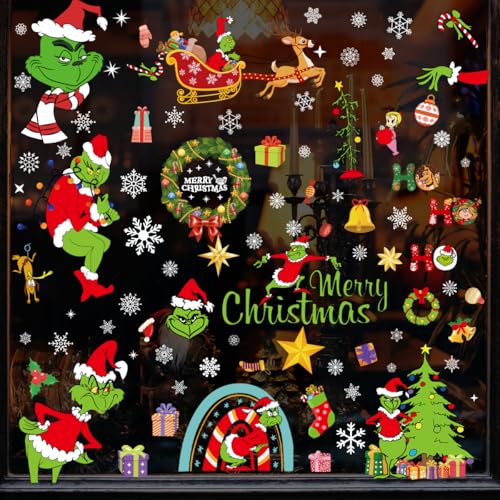 XCGHMAL Christmas Window Clings Reusable Window Stickers Merry Christmas Stickers New Year Window Decals Christmas Decorations for Window Glass Decoration, 9sheets