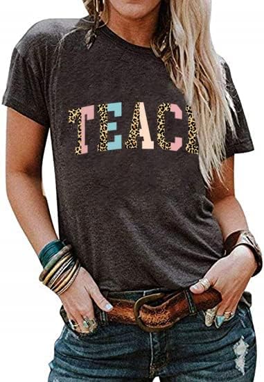 Teacher T-Shirt Tank for Women Funny Letter Print Colorful Leopard Pattern Teacher Life Shirt Gratitude Teacher Gift Top image 5