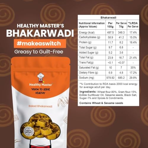 Healthy Master Baked Bhakarwadi 250g | Healthy Namkeen Snack with Authentic Gujarati Taste | Crispy & Wholesome Baked Snacks | Bhakarwadi for Anytime Munching | No Palm Oil, Preservatives or MSG | High-Fiber & Diet-Friendly
