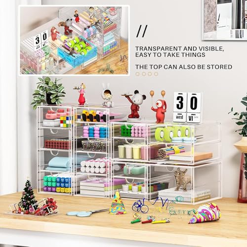 Image of caktraie Makeup Organizer Storage With 16 Drawers, 4 Pcs Desktop Office Supplies, Desk Organizers, Clear Accessories, Dustproof Storage Drawer and for Make Up, Jewelry, Pen, Stationary