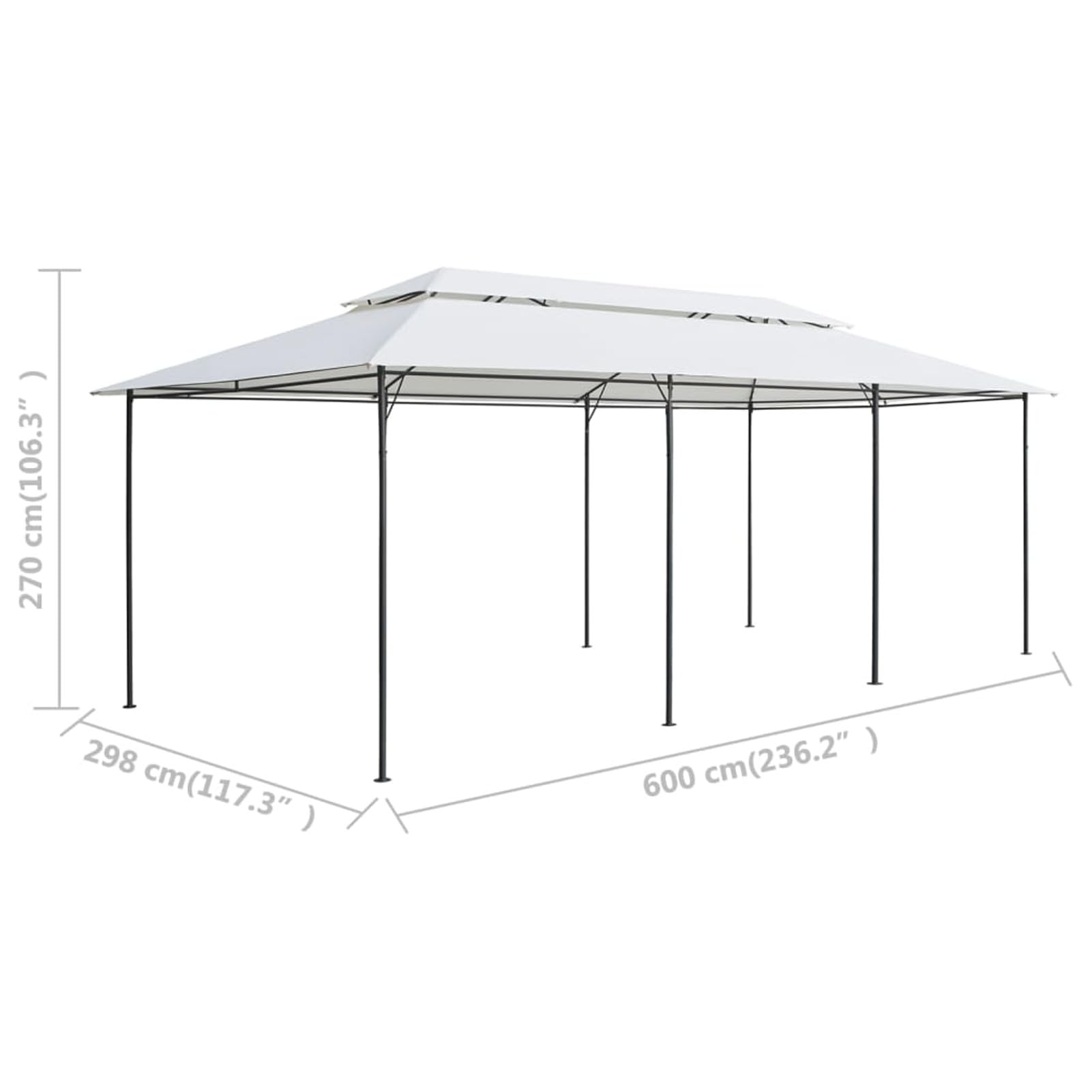 Homgoday Altana zewnętrzna, altana 600 x 298 x 270 cm biała 180 g/m², altana zewnętrzna do ogrodu, balkonu, tarasu, składana altana ogrodowa,