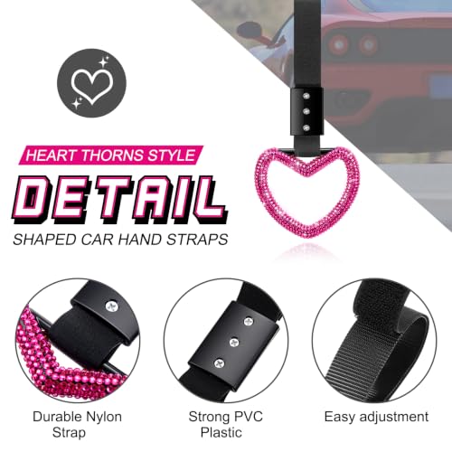 Image of Fabbay Bling Car Accessories Bling Heart Handle Ring Car Accessory for Women Hearts Hand Strap Drift Charm Rear Bumper Warning Ring Decor for Auto Interior Exterior Decoration(Hot Pink,Heart Style)