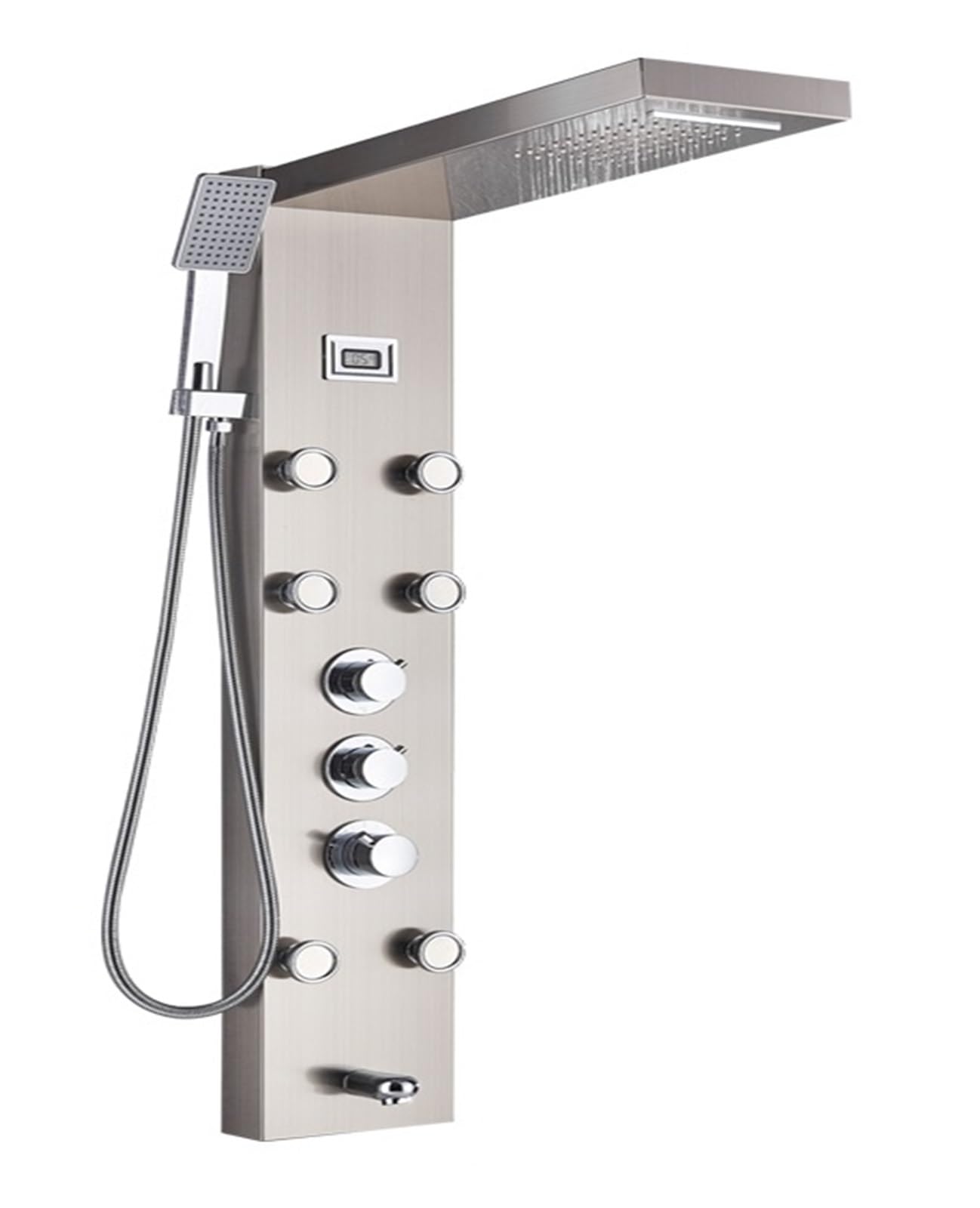 Soywim Brushed Nickle 1258 Shower System, Led Light Shower Panel,Waterfall Rain Digital Display Faucet Set,Spa Massage Jet Bathroom Column Mixer Tap System(Brushed Nickle 1258)
