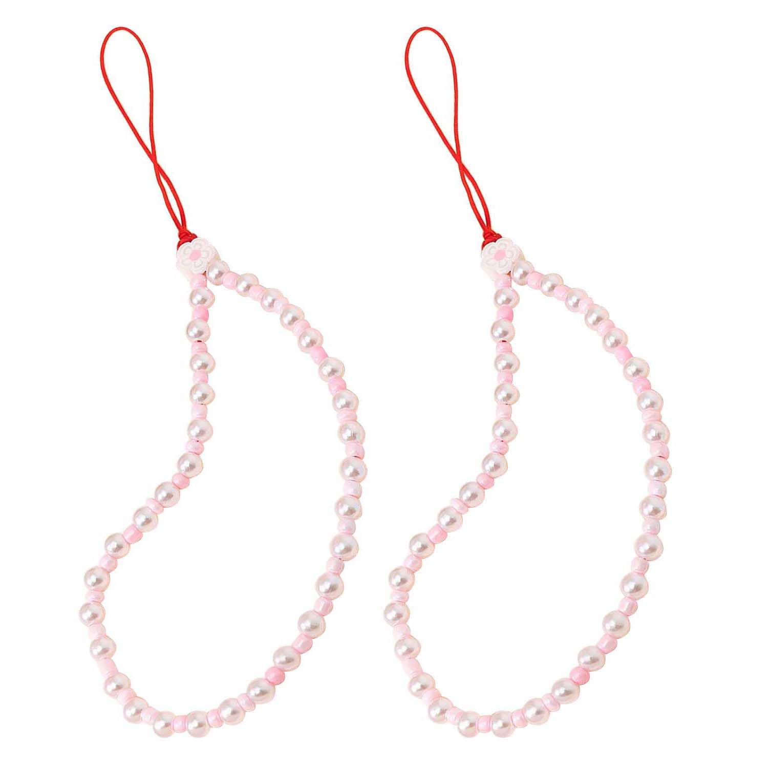 Staqlo 2PCS Beaded Phone Lanyards Wrist Straps Handmade Cute Fixed Beads Pearl Bracelet Camera Car Keys Phone Charms Decoration Anti Lost String Mobile Phone Chain
