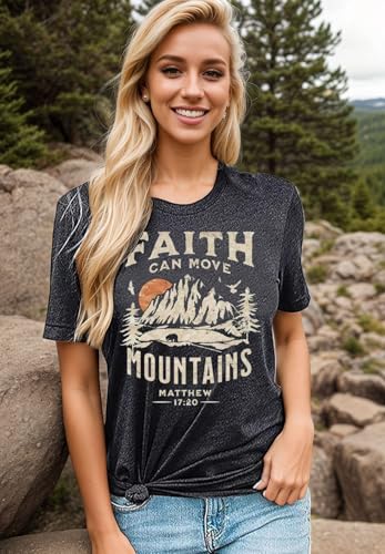 Sun and Mountain Shirt for Women Camping Hiking Shirt Sunrise Pine Tree Graphic Tees Nature Casual Short Sleeve Shirt2
