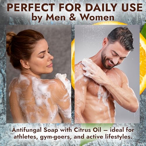 Image of Antifungal Soap with Lemon Oil 1% Tolnaftate for Jock Itch & Ringworm | Medicated Jock Itch Treatment Helps Fight Ringworm & Athlete's Foot 2 Cleansing Bars with Case Sweet Orange & Grapefruit Oils