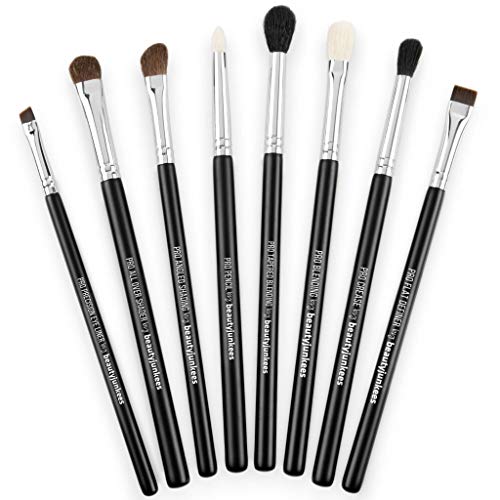 Eyeshadow Makeup Brush Set - Beauty Junkees 8pc Professional Eye Make Up Brushes for Eye Shadow Blending, Eyeliner, Pencil, Crease, Shader, Highlighter, Definer, Black Labeled, Affordable