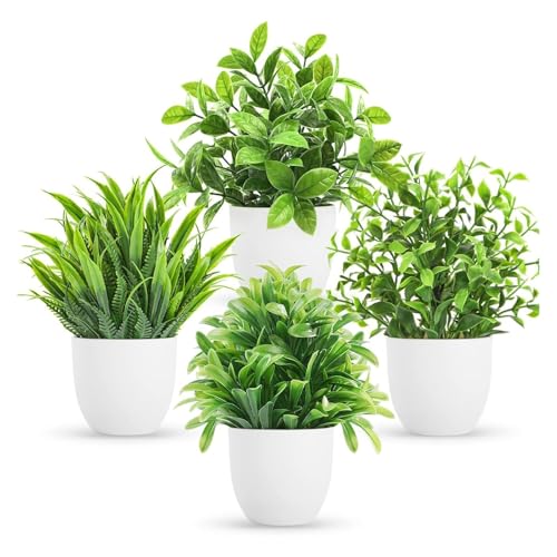 Tkxjry 4 Piezas Plantas Artificiales Pequeñas, Ecologización Artificiales Macetas, Mini Plantas Artificiales, para Sala de Estar Decorativa, Dormitorio, Cocina, Baño, Decoración de Interiores