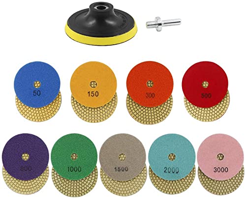 Diamond Polishing Pads Set 4 inch Wet/Dry Diamond Sanding Pads Kit 11 Piece S...