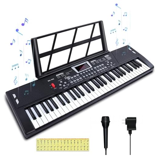61 key piano keyboard，keyboards piano with Built-In Speaker Microphone, Sheet Music Stand and Power Supply, Portable Electronic Keyboard Piano for Beginners