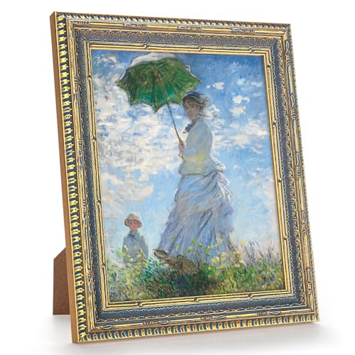 GULETHUN Vintage Gold Raised Frame with Blue Accent 8x10 Ornate Picture Frames Home Decor Antique Gallery Poster Photo Frames 8 by 10 Horizontal or Vertical Display