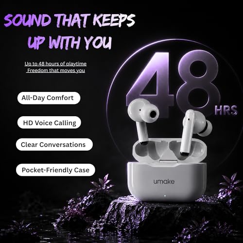 Image of Umake Bluetooth 5.4 TWS Earbuds with ENC HD Calling Mic, Deep Bass Audio, Touch Sensor Controls, Fast Charging Case, IPX5 Sweat Resistant, Low Latency Gaming Earbuds - White