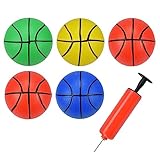 ミニバスケットボール カラフル 5個セット ゴム素材 シュート練習 ボール遊び 屋内/屋外 エアポンプ付き