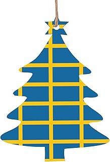 Swedish Flag Printed Wooden Christmas Tree Ornaments a Set of 6 Perfect for Holiday Decorations and Party Decorations