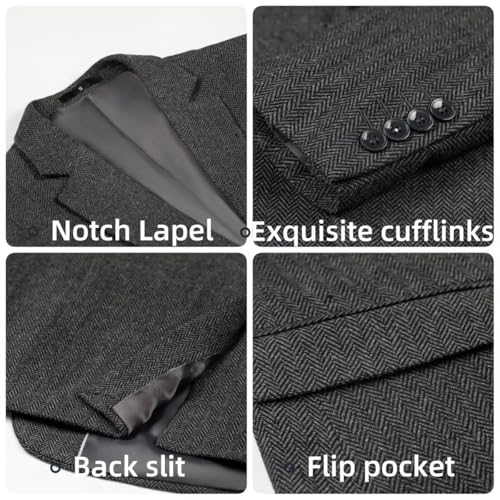 Men Tweed Blazer Casual Sports Coats Retro Herringbone Blazers Western Suit Jacket for Wedding Homecoming Party Prom4