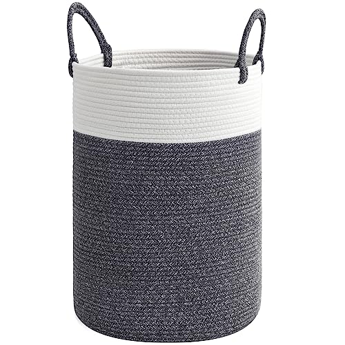 Image of TIMEYARD Tall Laundry Hamper, Woven Rope Laundry Basket with Handles, Grey Basket for Blanket, Toy Storage, Dirty Clothes Hamper for Living Room, Laundry Room Organization, 19.7''H 13.8''D