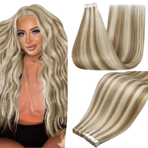 Full Shine Tape In Hair Extensions, Linen Blonde 12 Inch | 30G 20Pcs, Real Hair Extensions Tape in, Seamless Tape Base, Soft Straight Texture