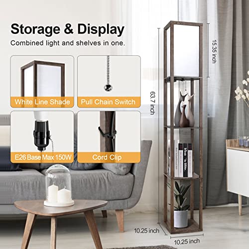 Outon Floor Lamp With Shelves, Dimmable Shelf Floor Lamp With Remote Control, 1Usb & 1 Type C Ports, 1 Power Outlet, Modern Standing Lamp With 4 Color Temperature For Living Room, Bedroom, Dark Grey #TOP5