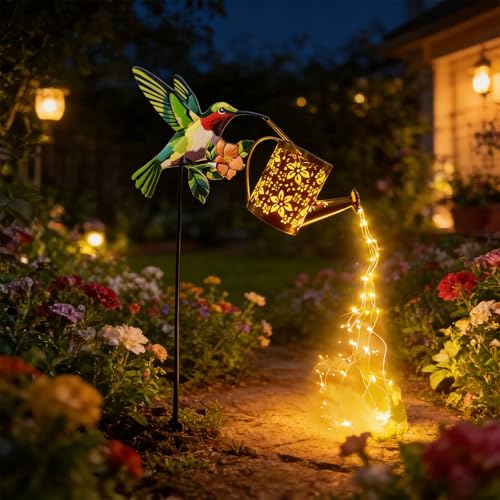Décoration de jardin solaire avec arrosoir LED et motif soleil en fer - 8