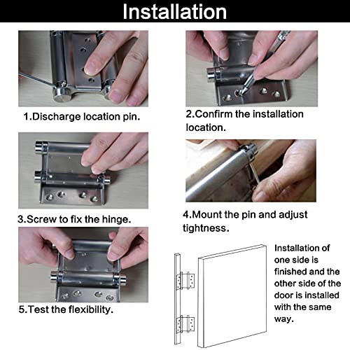 Beneray HEAVY DUTY Pair Of 8 Inch Heavty Duty Double Action Spring Hinges, Self Closing Door Hinges For Cafe Saloon Pub Swinging Doors, 201 Stainless Steel thumb #3