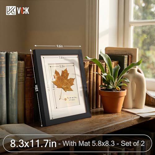 Image of VCK A4 Frame 2 Pack, Black Wood, A5 Mat, Glass, for Picture, Photo, Print