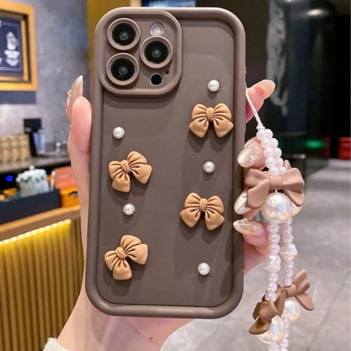 Coque silicone nacrée avec cordon iPhone 16 café antichoc