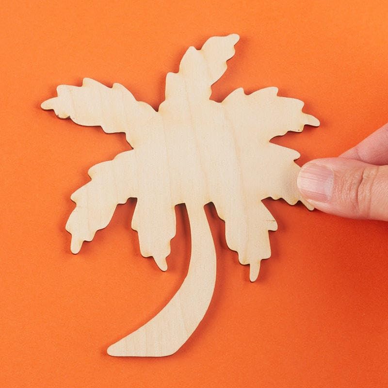Pack of 24 Unfinished Wooden Tropical Palm Tree Cutouts - Coastal Beach Pool Theme Wood Shapes for Arts and Crafts (Size- 5-1/4" high)