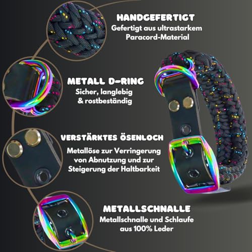 Ben&Bruno Hundehalsband | Breit & Verstellbar | 100% Handgefertigt | Robust, Sicher & Langlebig | Starkes Paracord Halsband | Halsbänder für Kleine, Mittelgroße & Große Hunde | Schwarz - L