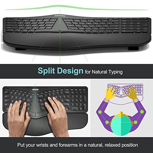 Arteck Split Ergonomic Keyboard With Cushioned Wrist And Palm Rest, 2.4G Usb Wireless Comfortable Natural Ergonomic Split Keyboard, For Windows Computer Desktop Laptop #TOP1