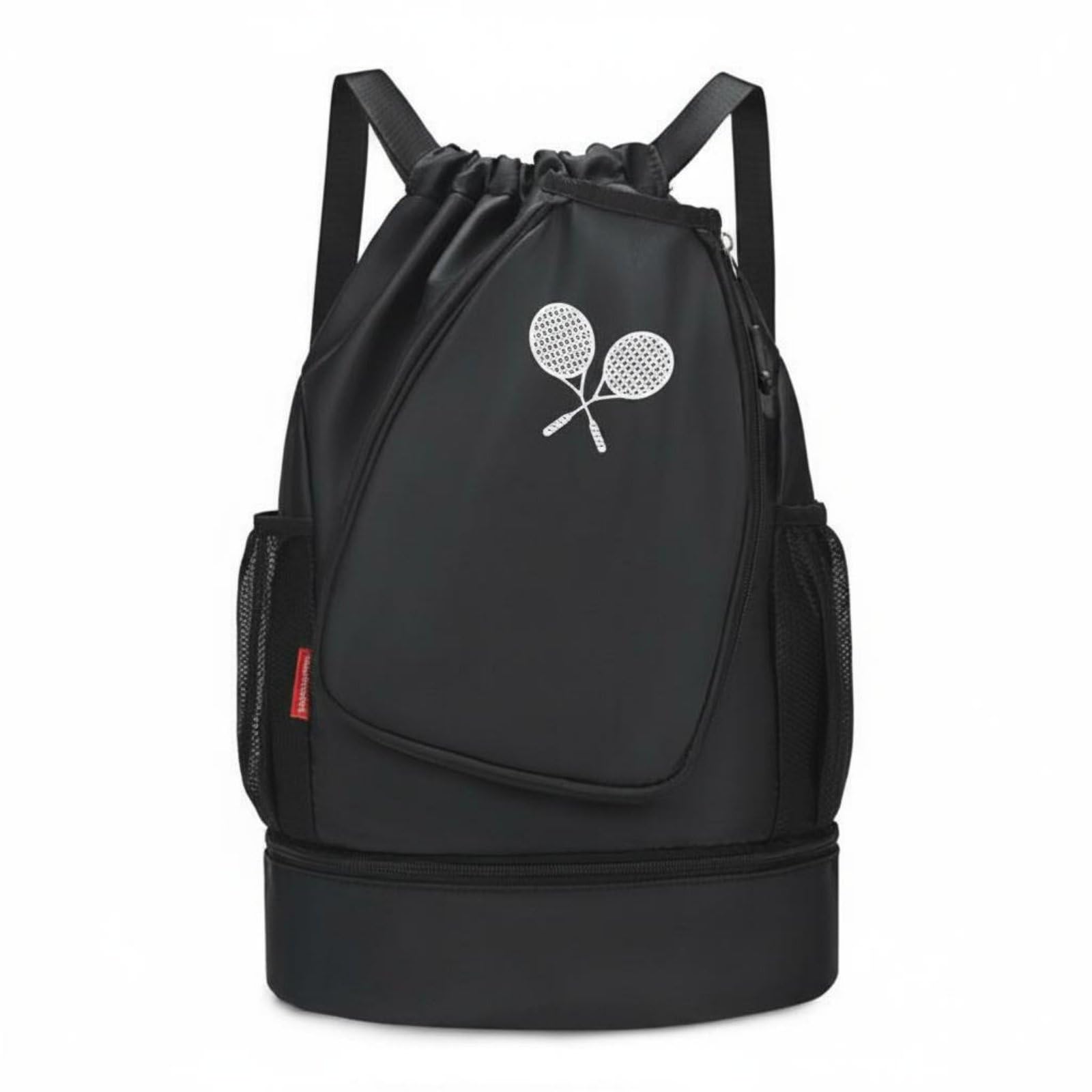 Multi-Use Badminton Bag Backpack Lightweight Shoe Compartment Backpack Large Capacity Gym Drawstring Bag Carry Handles for Swimming, Black-picture-25