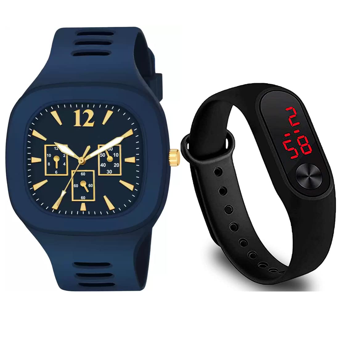 GOLDENIZE FASHION Square Analog and New Kids Digital Date and Time Black Dial LED Watch for Stylish Kids Unisex Birthday Gift Digital Watch for Boys & Men | Pack of 2 (Blue) (B0B31QWNQY) Amazon Price History, Amazon Price Tracker