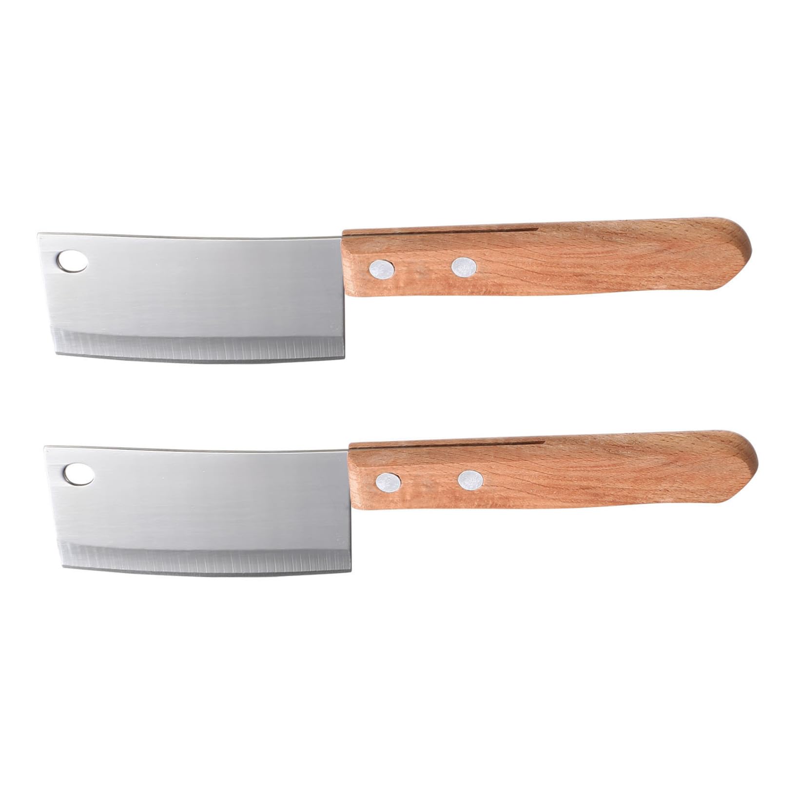Mini Couteau Cuisine 2 Pièces en Acier Inoxydable pour Fromage | Compact, Résistant à L'usure la Casse, Manche Bois, Rangement Facile, Couleur Argenté