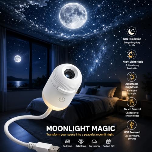 Image of Mini Galaxy Star Projector Night Light, 2-in-1 USB Powered LED Ceiling Projector with 1 Slide, Starry Sky Lamp for Bedroom, Kids, Adults, Nursery, Home, Car Decoration & Romantic Ambience
