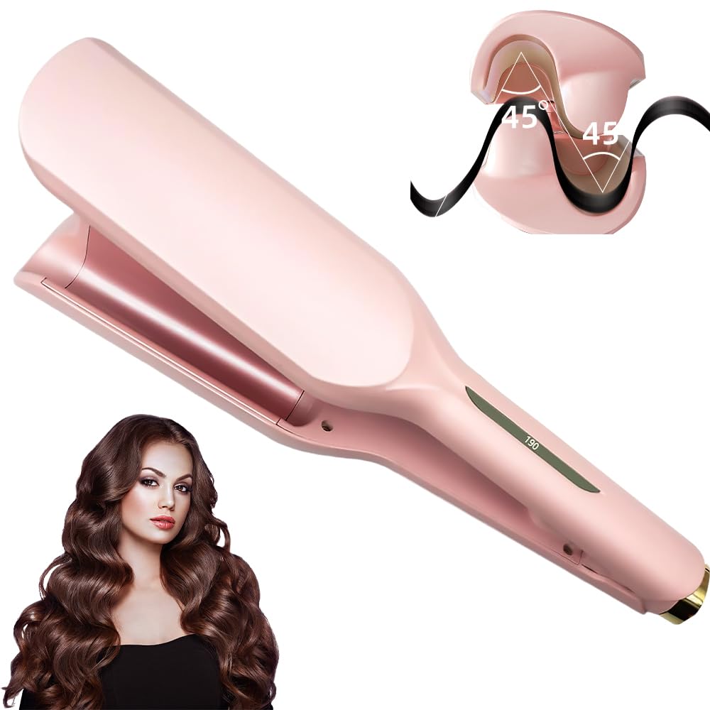 Fer a Onduler Cheveux, 32mm Boucleur a Cheveux, Fer à Onduler, Fer a Gaufrer les Cheveux, Fer a Friser Boucler avec 5 Températures Réglables, Boucleur Wavy pour Tous les Types de Cheveux (Rose)
