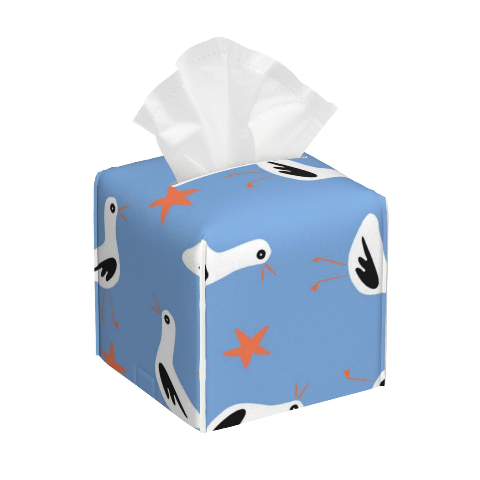 Seagulls and Starfish Square PVC Tissue Box Cover Modern Decorative Holder for Bathroom Vanity