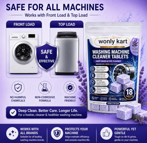Image of Washing Machine Cleaner Tablets (18Tablets) | Drum & Pipe Deep Cleaner | Lavender Scent | Removes Odour, Limescale & Residue | For Front Load & Top Load Fully Automatic (lavender)