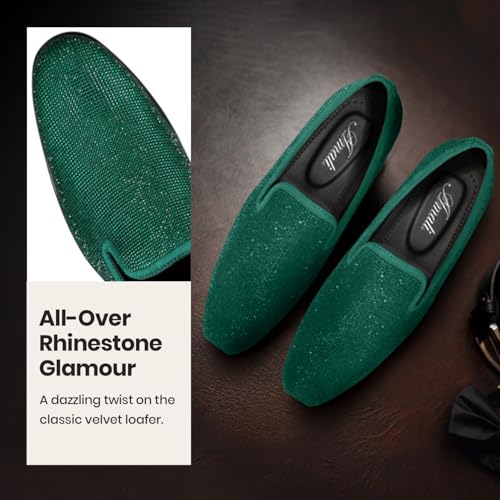Image of Amali Men's Embellished Velvet Tuxedo Loafers, Smoking Slippers | Velvet slip-on smoking slippers with embellished upper for tuxedos, weddings and formal occasions